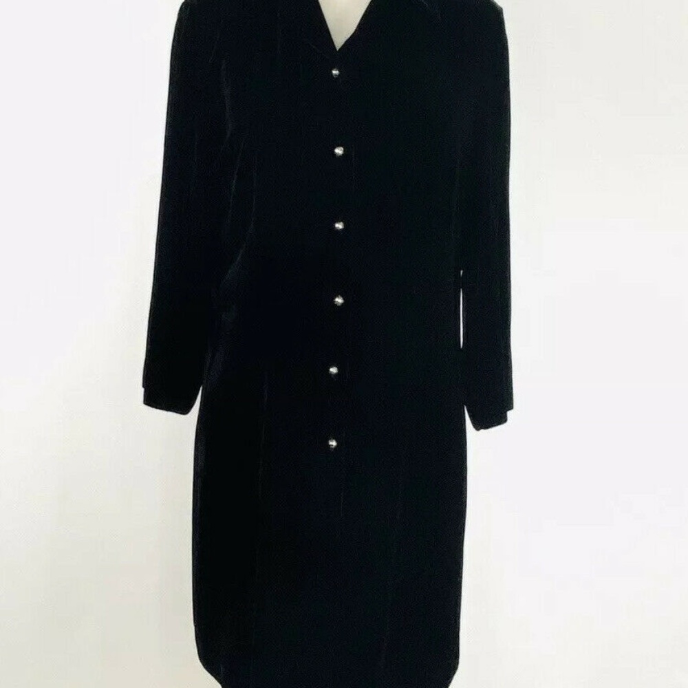 J Jill Black Velvet and Lace Back Silver Round Button Hardware Shirt Dress Sz M - Picture 4 of 8